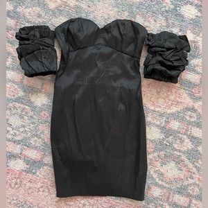 Sweetheart Black Mini Dress with Puff Sleeves